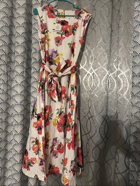 NWT Anne Klein Women's Floral Belted Sleeveless Dress Sz XL
